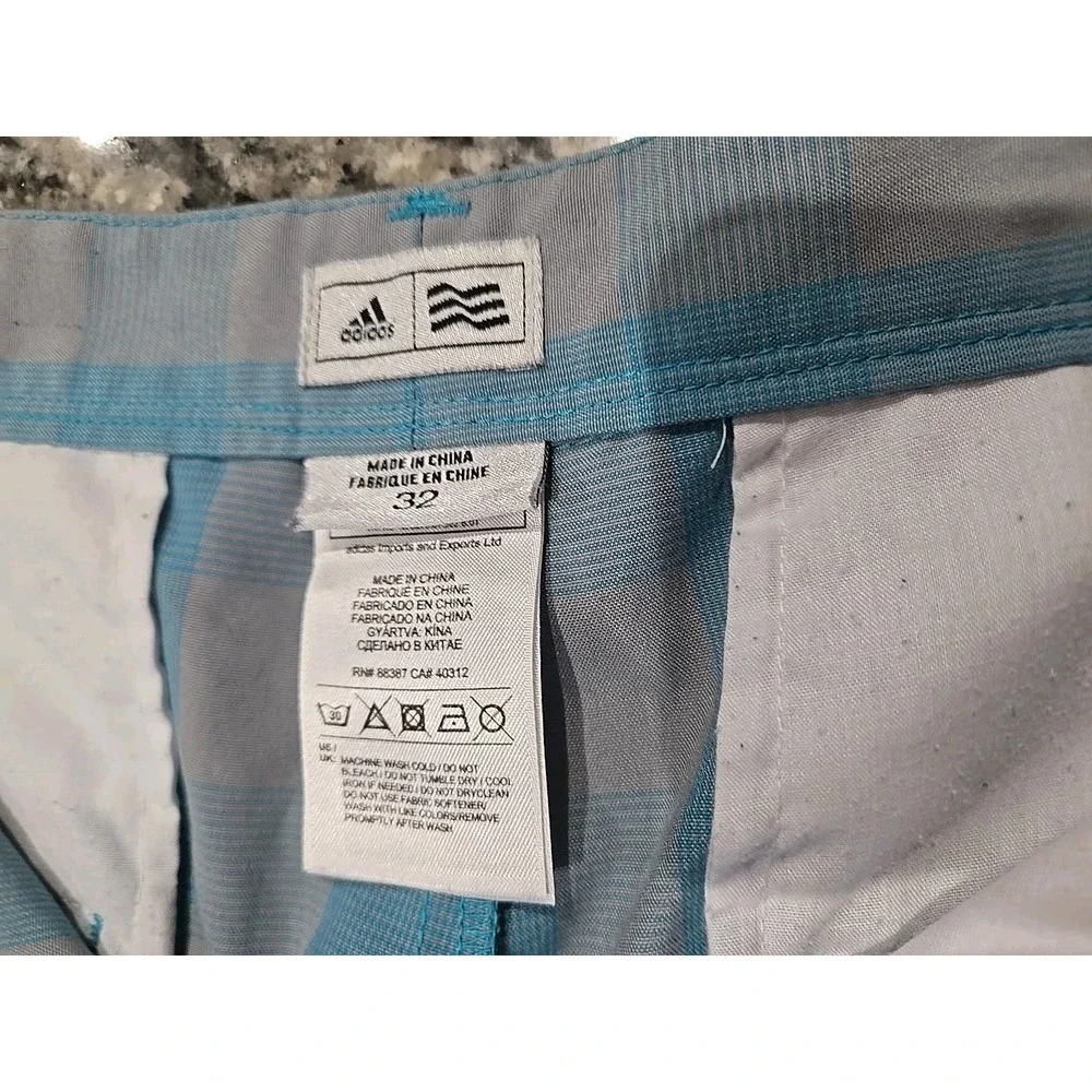 Mens Adidas Sz 32 Golf , Casual Shorts Blue/ Gray Plaid‎ Vacation Classic
